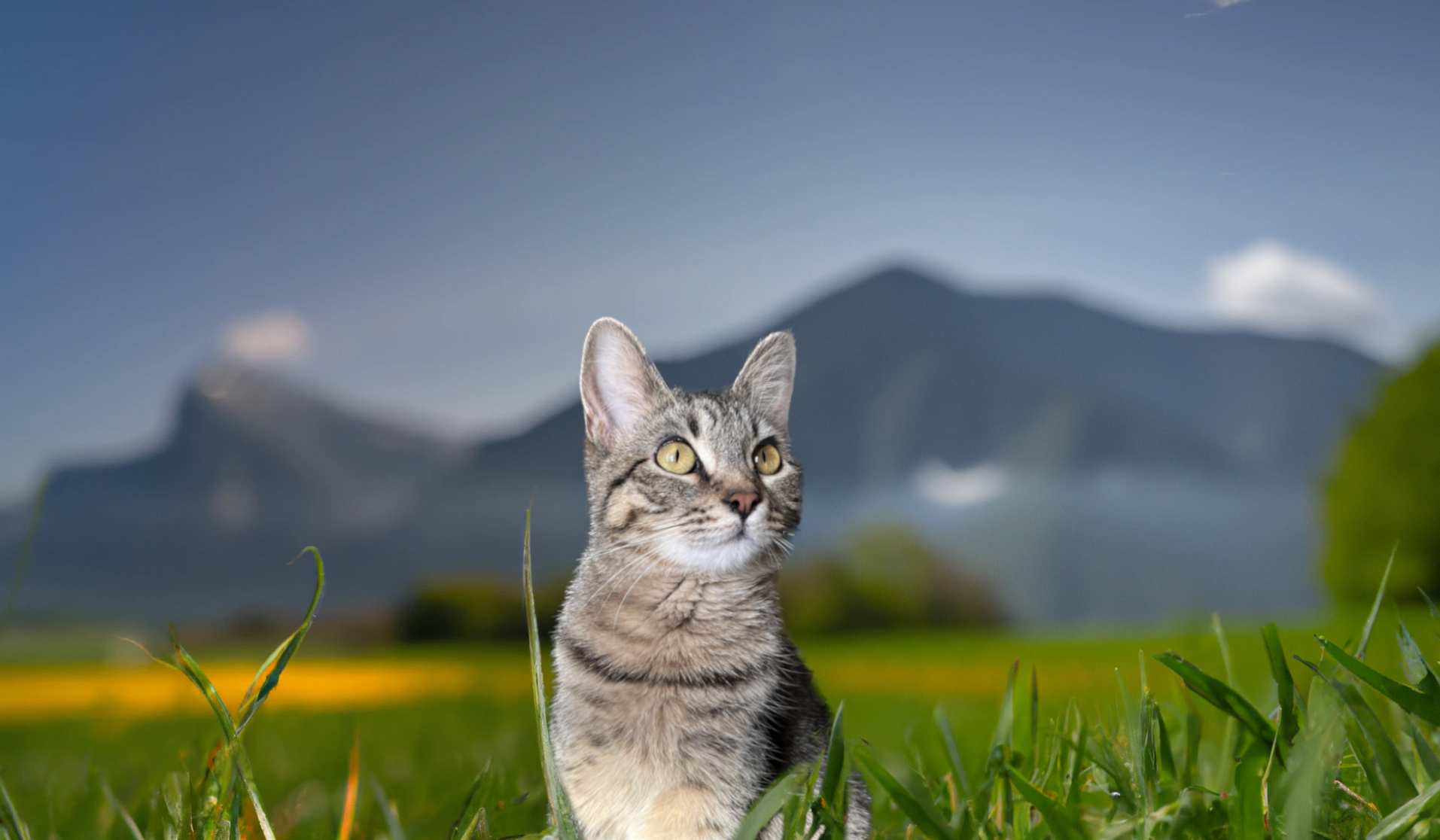 Image of Nala in front of a mountain. Background generated by DALLE-2